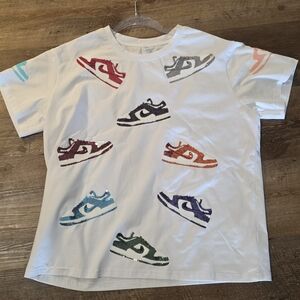 Women's White Graphic Tee with Sneaker Design Qos/queen Of Sparkles